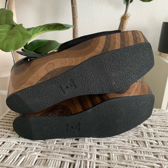 Celine Suede Mixed Wood Block 80s Style Platform Sandals - Picture 6 of 11